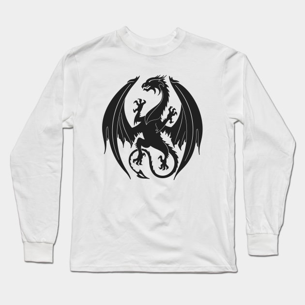 Silhouette heraldic dragon insignia Long Sleeve T-Shirt by wingsofrage